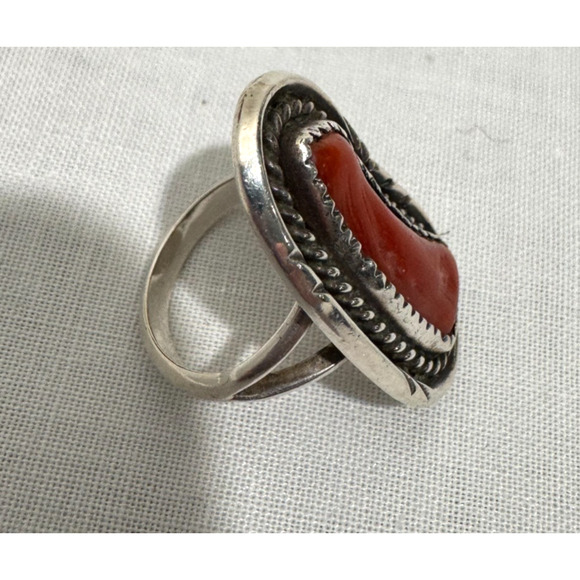 Vintage Native American Red Coral Branch Ring Sterling Silver Southwest Sz 6.5 - Picture 7 of 7